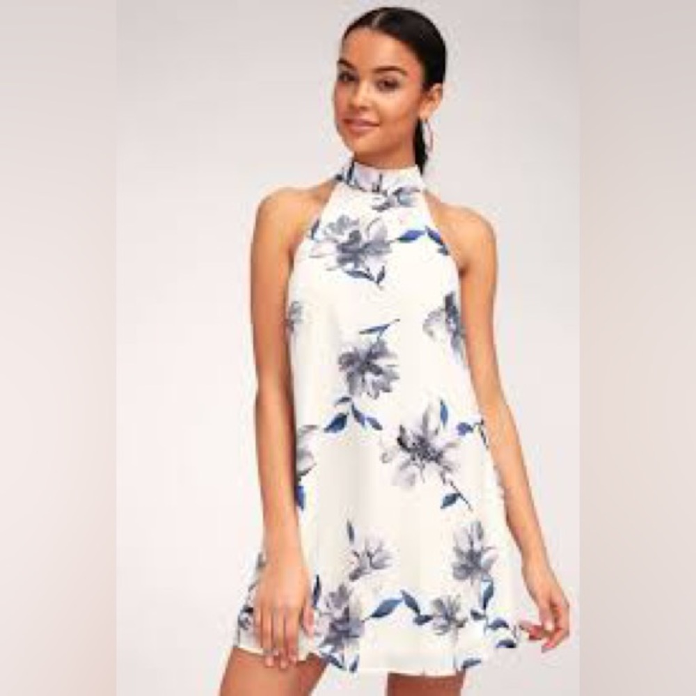 LULU’S Darling Dearest White Floral Print Swing Dress
